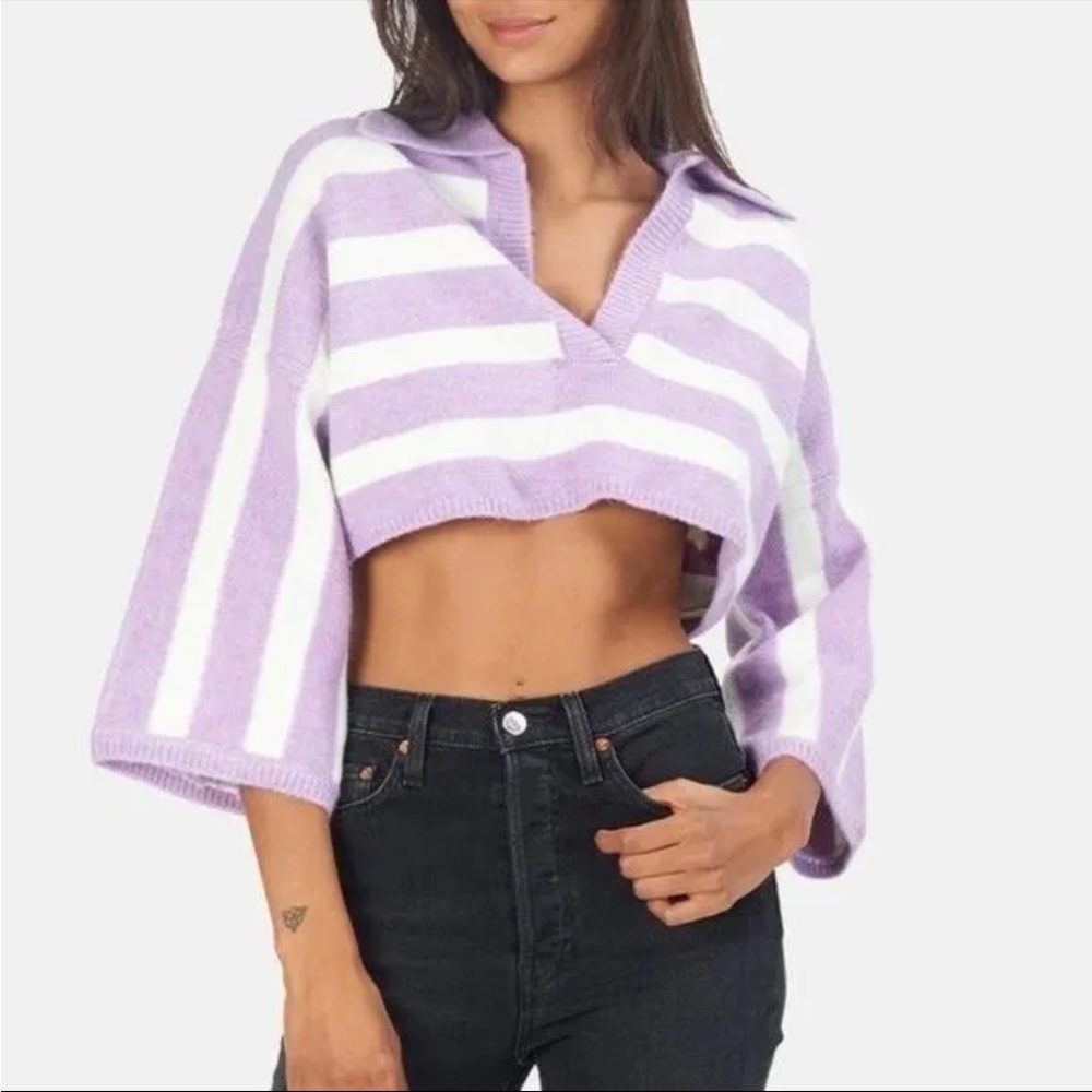 NWOT FOR LOVE & LEMONS Maud Boxy Crop Sweater in Purple - Picture 3 of 3
